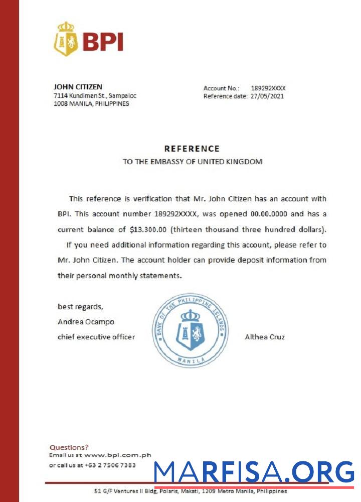 Blank Philippines BPI reference template